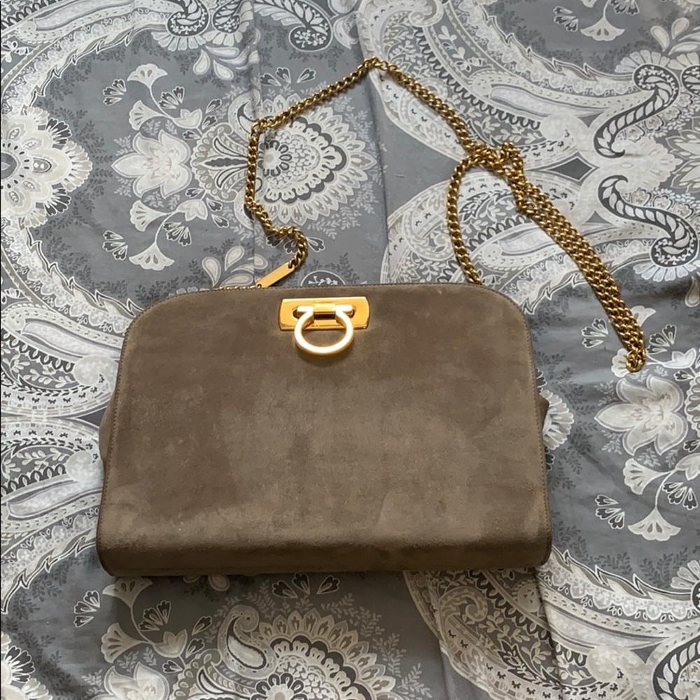 Ferragamo Gancini Brown Suede Vintage shoulder bag